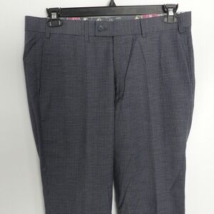 Hiltl Wool Cotton Blend Dress Pants Flat Front‎ Blue Check Men's 35x34